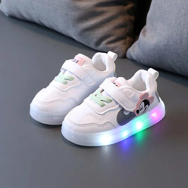 

Lovely Mickey Mouse Fashion Infant Tennis LED Lighted Fashion Baby Girls Boys Sneakers Classic Baby Casual Shoes Toddlers