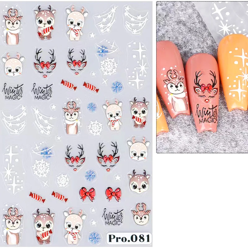 5D Christmas Bear Nail Art Sticker Cute Winter Santa Claus Snowflake Gingerbread Man Elk DIY Engraved Decal Manicure Accessories