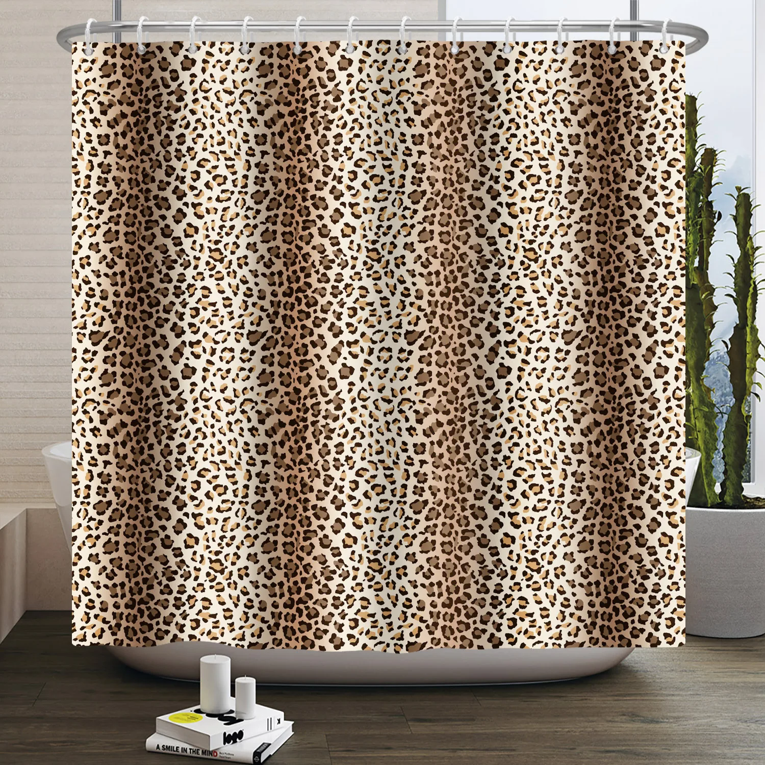 Leopard Pattern Shower Curtain Modern Home Decoration Waterproof Polyester Fiber Material Bathroom Hanging Curtain With Hooks