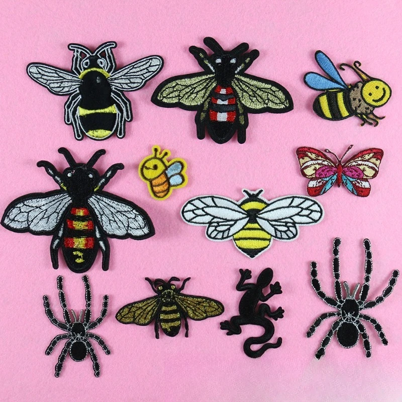 Cartoon Embroidery Cloth Sticker Gecko Spider Bee Butterfly Children's Clothing Accessories