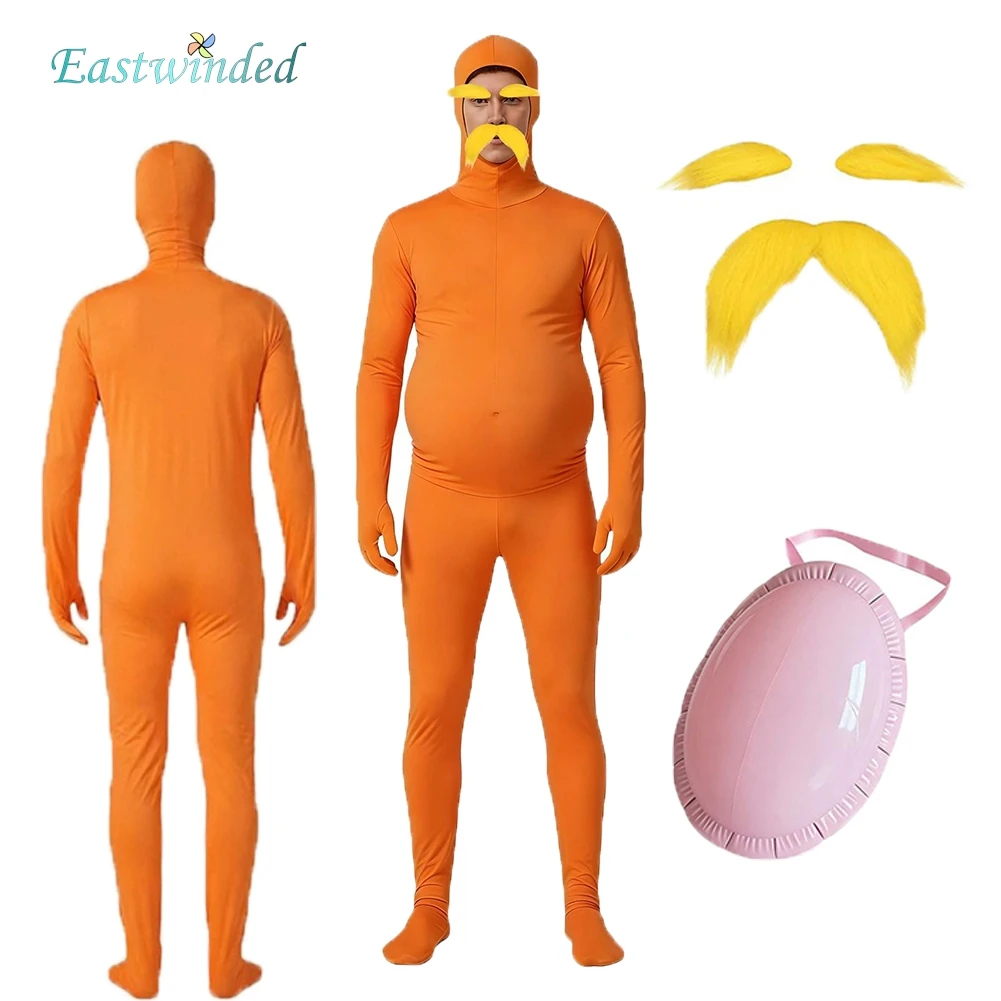 Disfraz de Lorrax de Dibujos Animados de Seuss, Mono Naranja con Barba, Accesorios, Traje, Ropa de Halloween, Disfraz para Carnaval y Fiestas