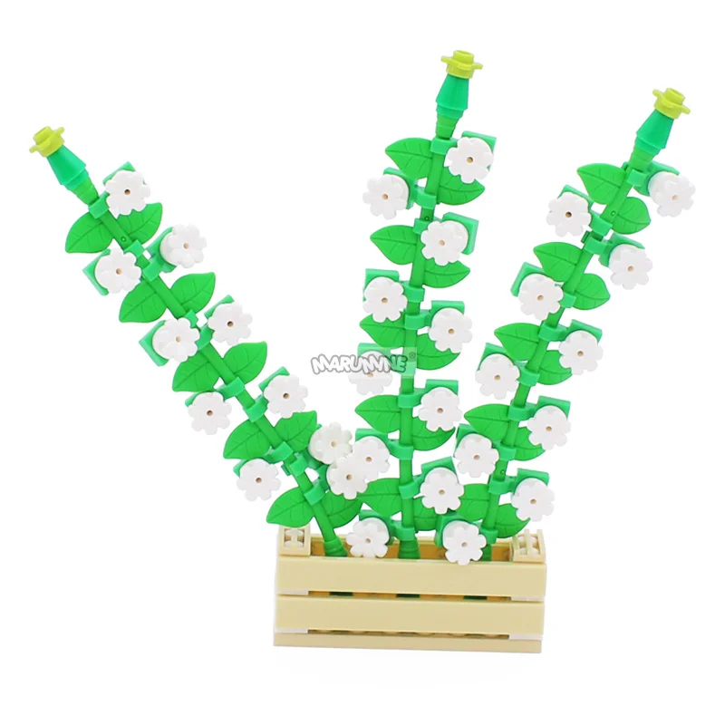 Marumine MOC Building Blocks Plant Vine With 10 Leaves 16 Flower 16981 Classic Garden City DIY Construction Brick Model Kit