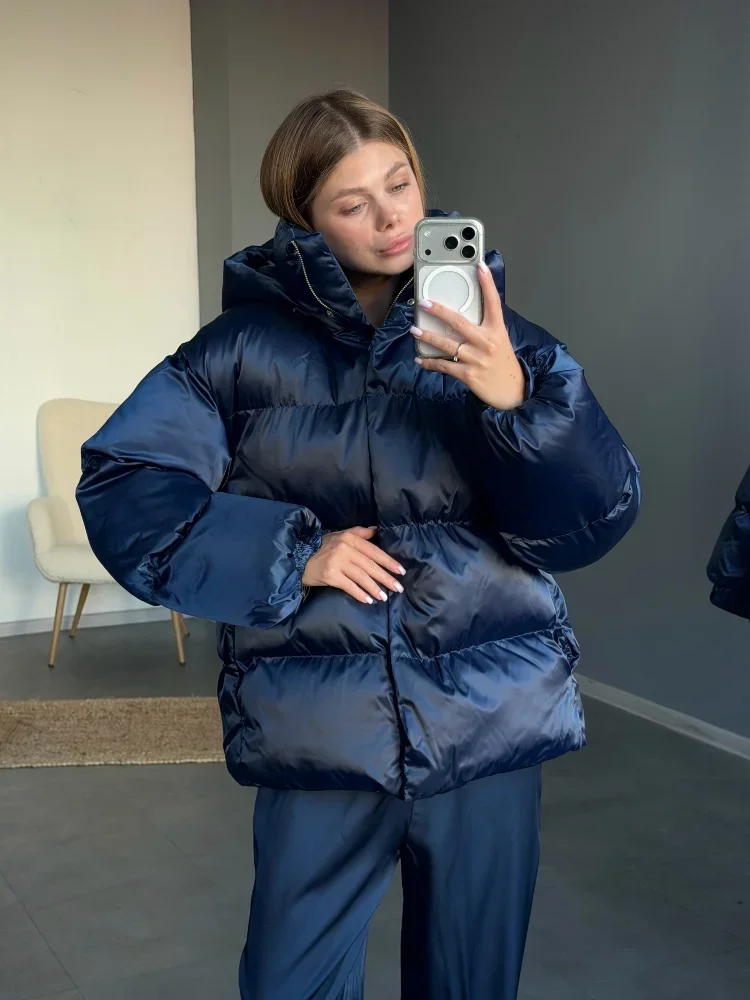 Women Solid Shiny Padded Hooded Winter Coat Glossy Long‑sleeve Thick Warm Winter Quilted Outerwear Casual Cotton‑padded Jackets 4 Women Solid Shiny Padded Hooded Winter Coat Glossy Long‑sleeve Thick Warm Winter Quilted Outerwear Casual Cotton‑padded Jackets 4