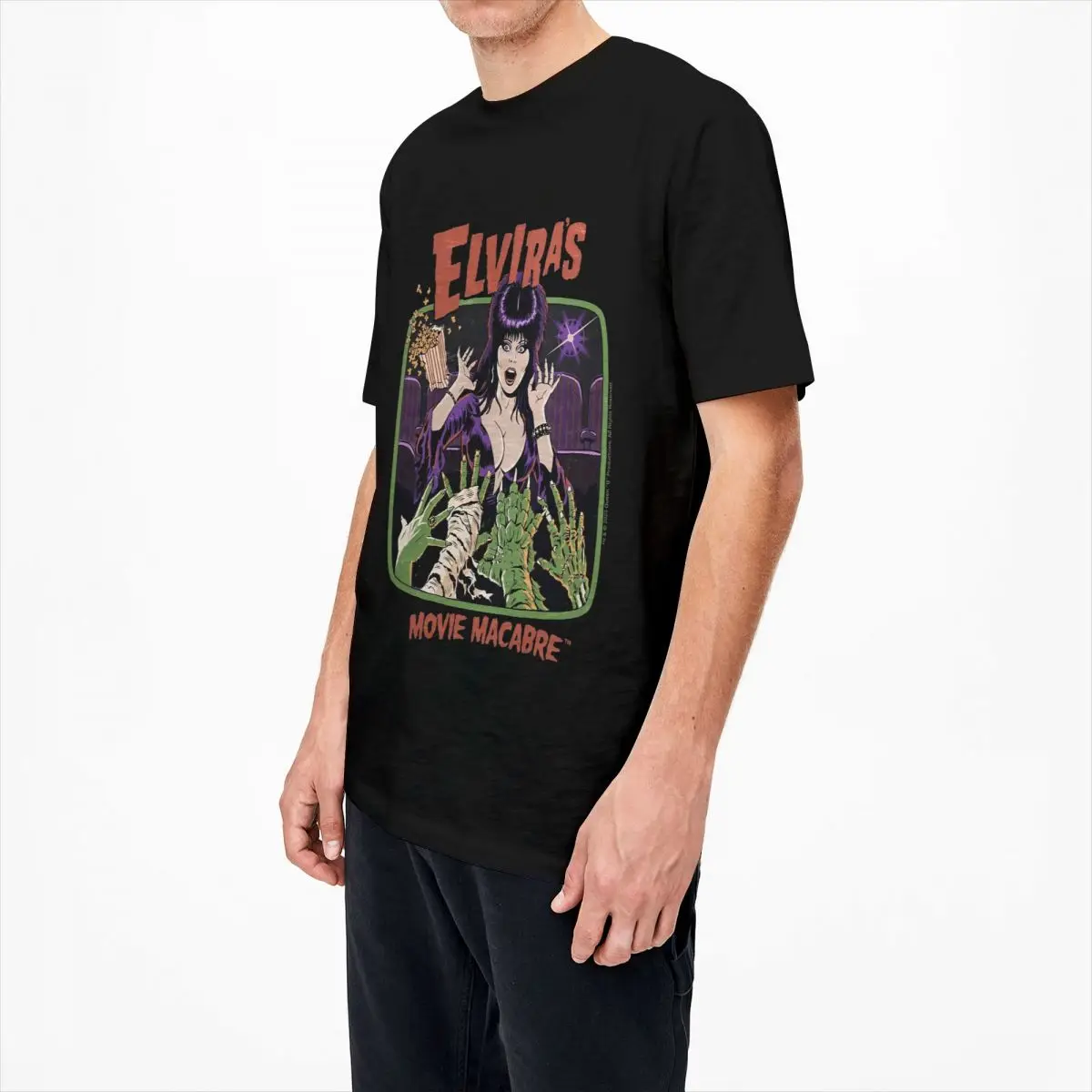 E-Elviraed Mistress Of The Dark Movie T-Shirt Man Horror Comedy Pure Cotton T Shirts Summer Crew Neck Tee Shirt Oversize Clothes