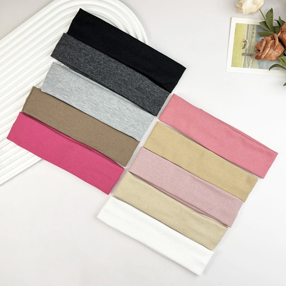 

10PCs/set Sports Headbands For Women Running Yoga Solid Color Soft Cotton Elastic Hairbands Stretch Makeup Hair Accessories