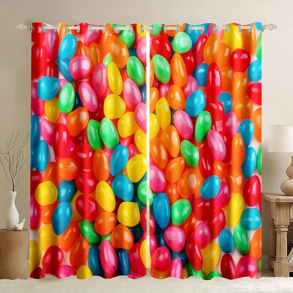 Cortinas Opacas con Diseño de Dulces, Paneles de Ventana con Diseño de Malvaviscos y Chocolate, Cortinas Coloridas con Diseño de Postres Dulces para Dormitorio