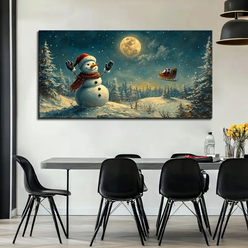 

Art Deco Modern minimalist snowmen and sleigh winter scenery, wall art, suitable for indoor winter wonderland decoration