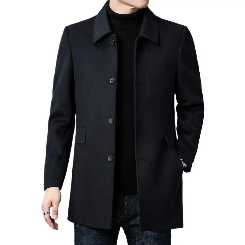 Men's Medium And Long Double-Sided Woolen Windbreaker Four Seasons Lapel Wool Jacket