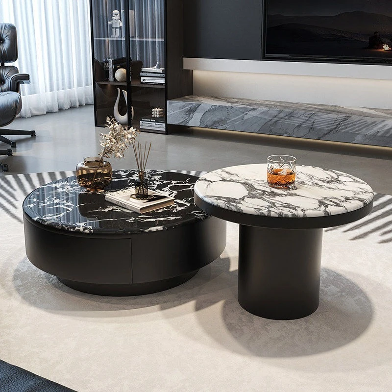 Microcrystalline stone living room coffee table Italian light luxury high-end round new small apartment household modern