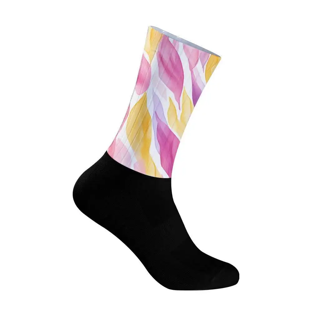 

Розово-желтые велосипедные носки с акварельным принтом, новые летние дышащие велосипедные носки для мужчин и женщин, дорожный велосипед Calcetines Ciclismo