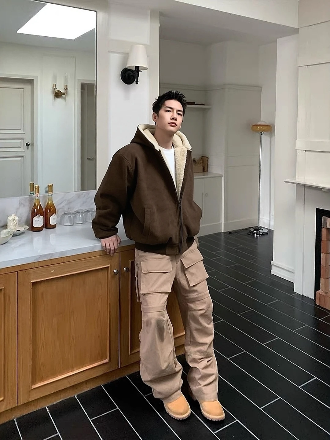 

American Style Thickened Cotton Jacket Men's Loose Fit Warmth Winter Coat Rabbit Fur Simulation Youth Fashion Standard Size