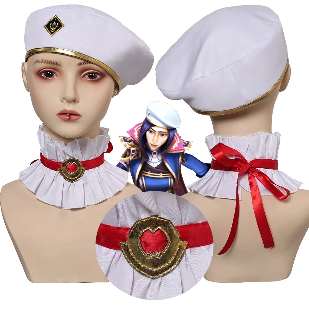 Arcane Caitlyn Cosplay Kiramman White Hat Women Cap Girdle Game LOL Halloween Party Costume Accessories Scarf Prop Fantasia Gift