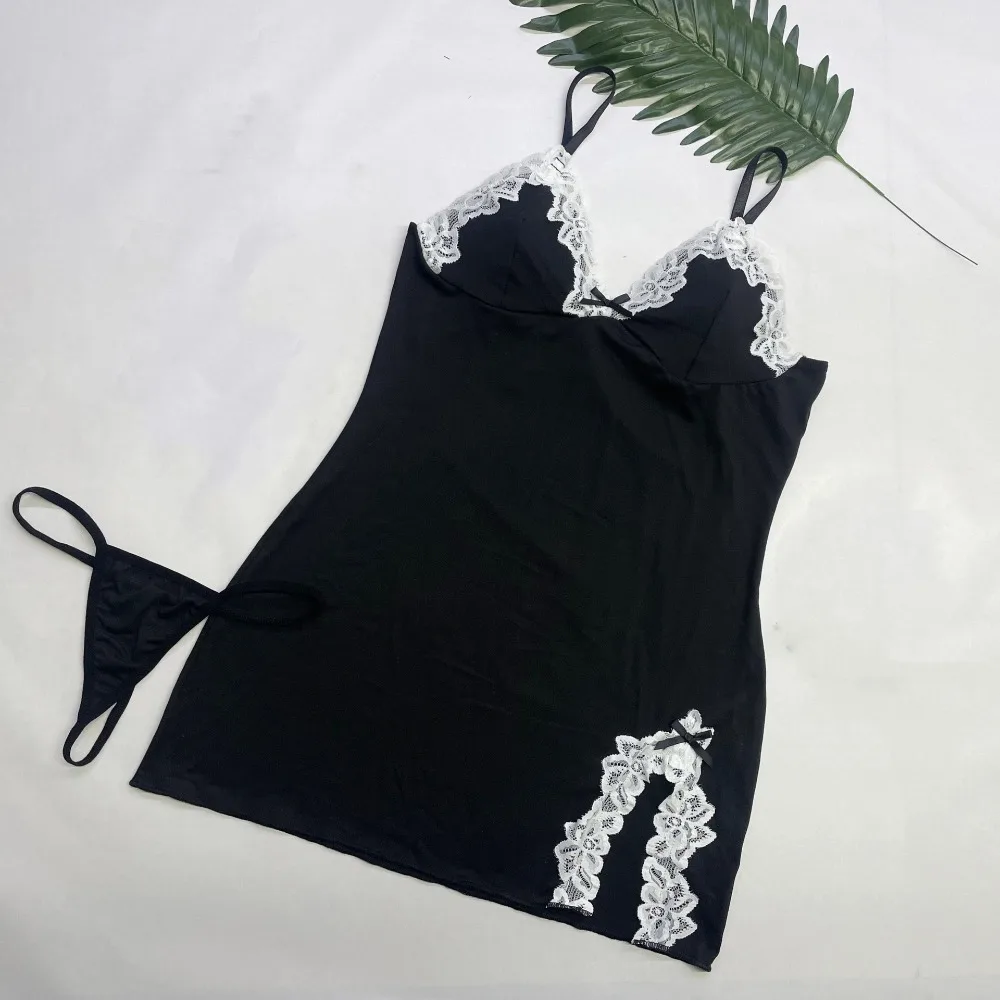 

Женская пижама-платье Fork Design с трусиками, тонкая кружевная ночная сорочка на бретельках, домашняя одежда, без рукавов, облегающая ночная рубашка на бретельках для женщин