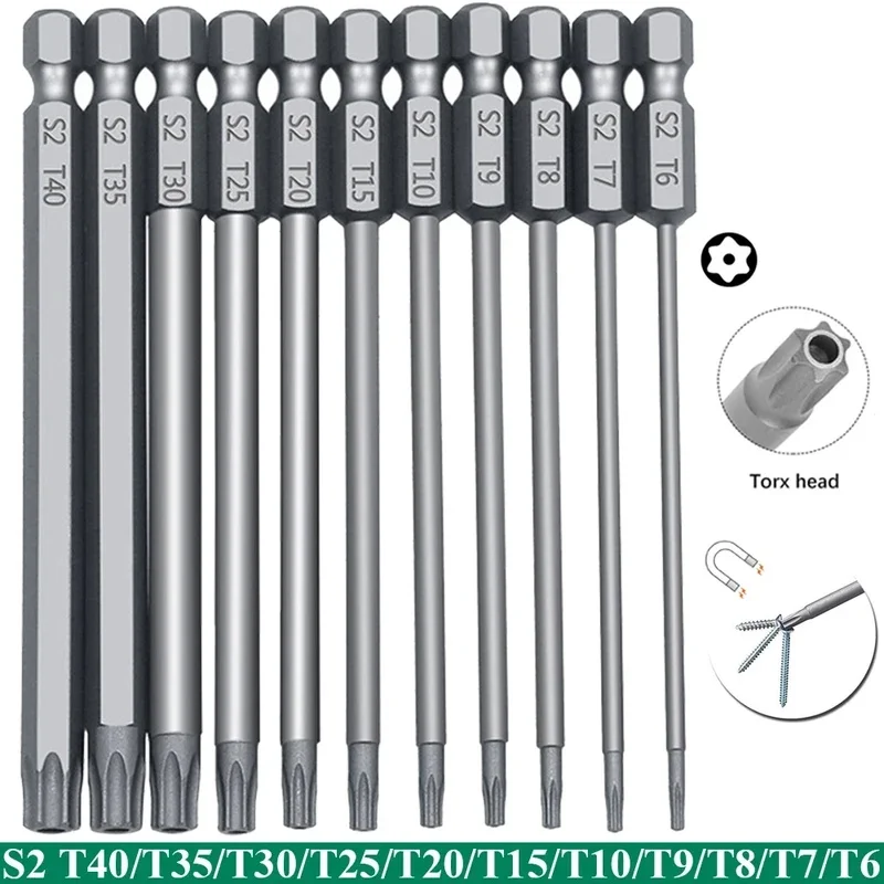 Torx Security Bit Set, S2 Steel Magnetic Star Screwdriver, 50/100mm for Shark Vacuum, T6-T40