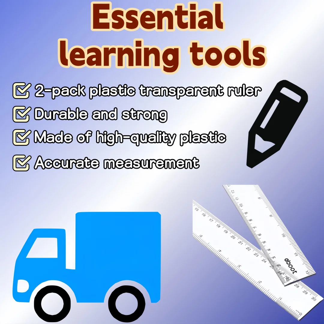 مسطرة الطالب 12 بوصة مساطر بلاستيكية مقاومة للكسر 2 عبوة، حافة مستقيمة شفافة للوازم المكتبية المدرسية والهندسة
