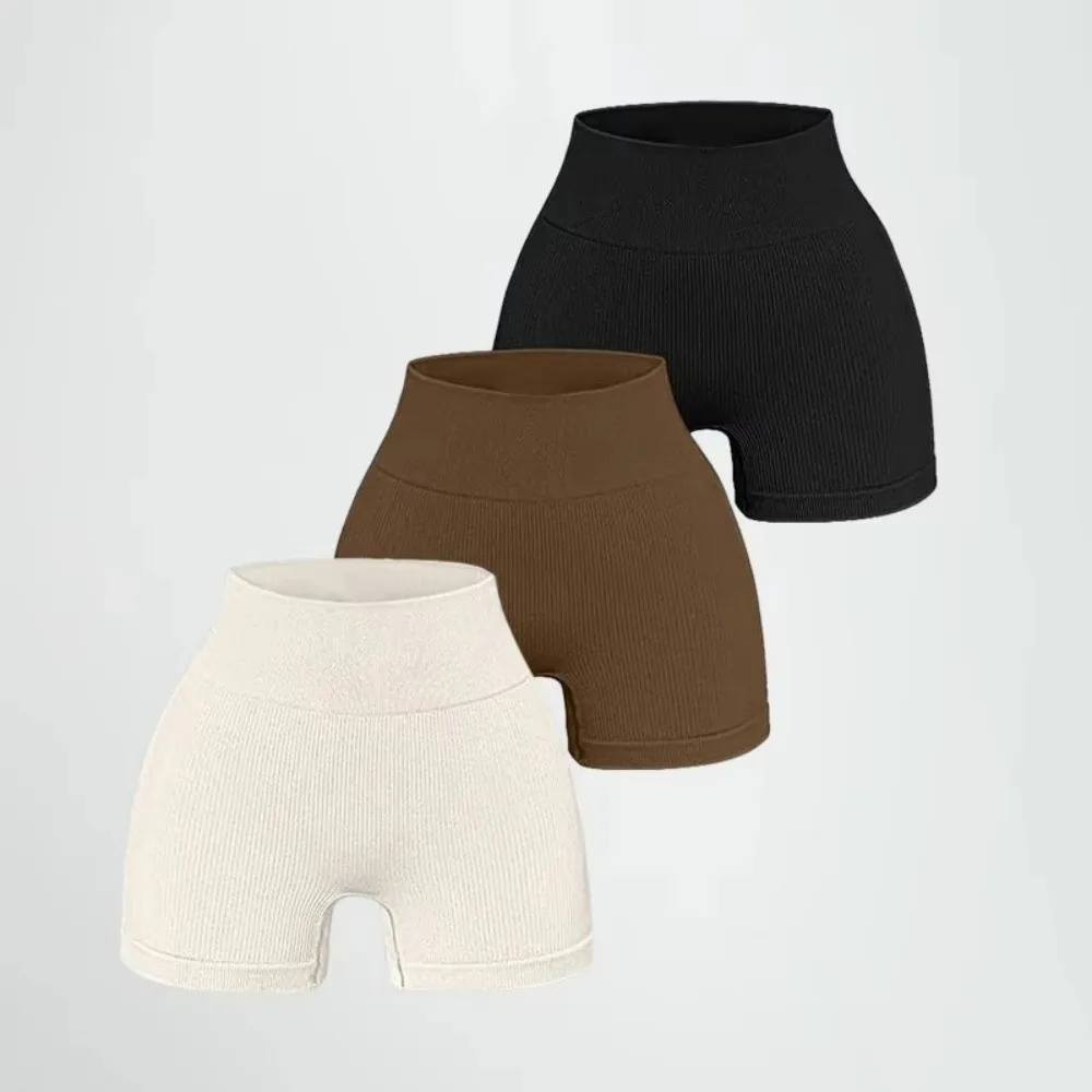 Fashionable High Waisted Yoga Shorts Seamless Solid Color Running Shorts Elastic Thread Striped Fitness Shorts Sports