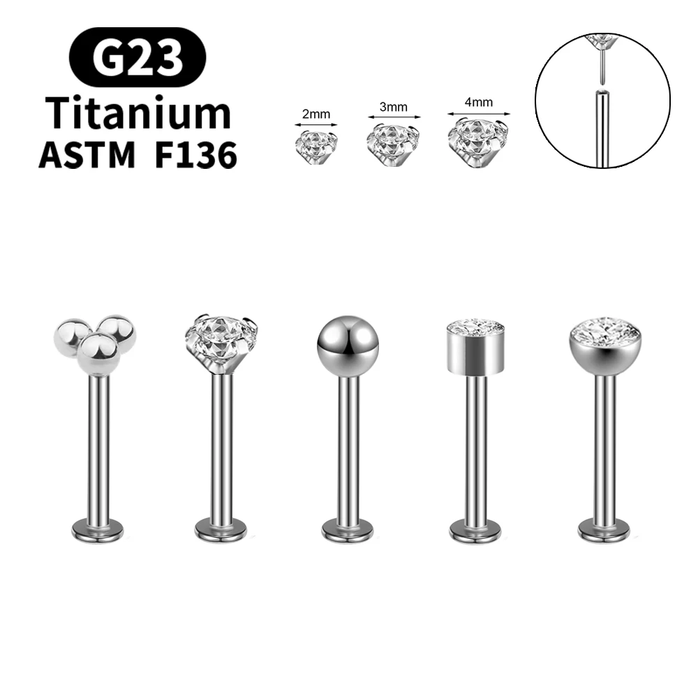 20/18/16g G23 Titanium CZ Lip Labre Earrings Piercing Monroe Lip Stud Ring Tragus Free Spiral Conch Cartilage Earrings Piercing