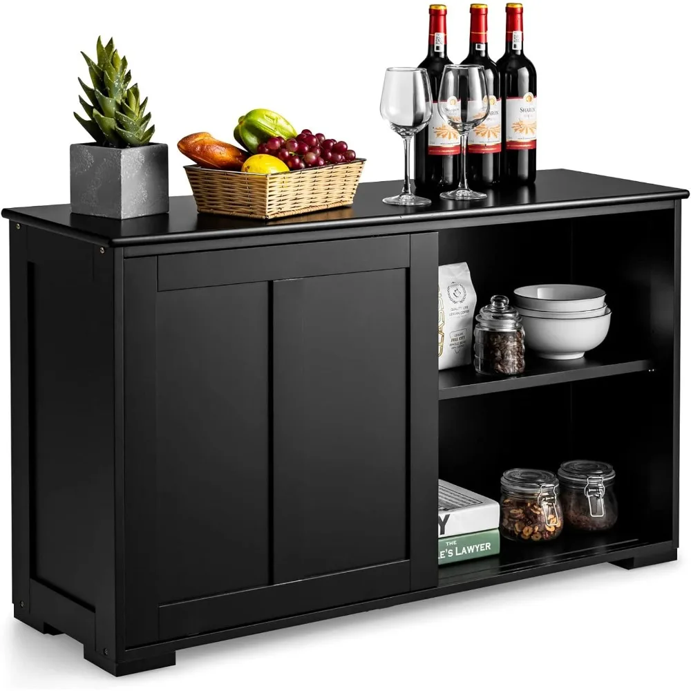 

Sideboard Buffet Cabinet, Wooden Kitchen Storage Cabinet with Adjustable Shelf, Sliding Barn Door, Accent Coffee Bar Cab