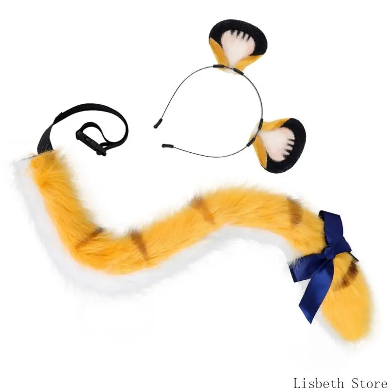 124A Animal Ear Headband Animal Tail for Kid Adult Halloween Christmas Role Play Event