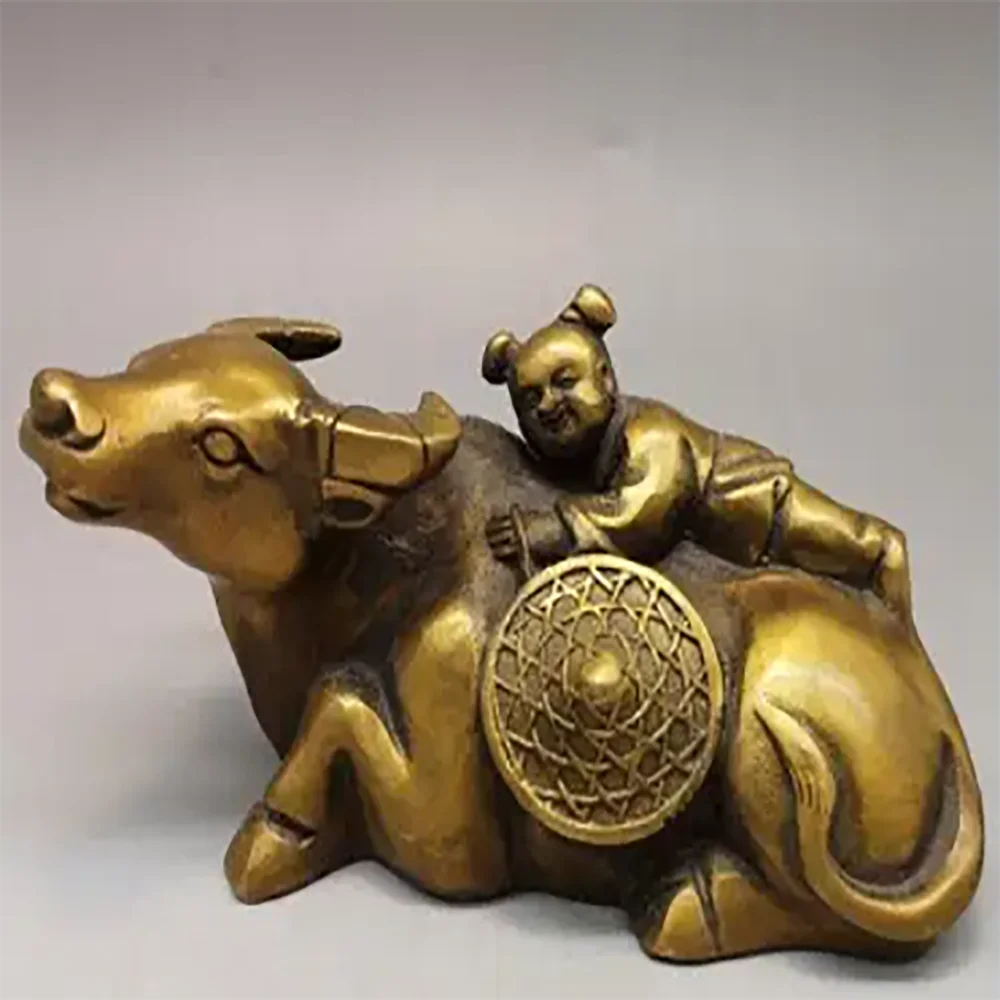 

5.4" Collection Asia Qianlong Pure copper Boy cattle ranching statue