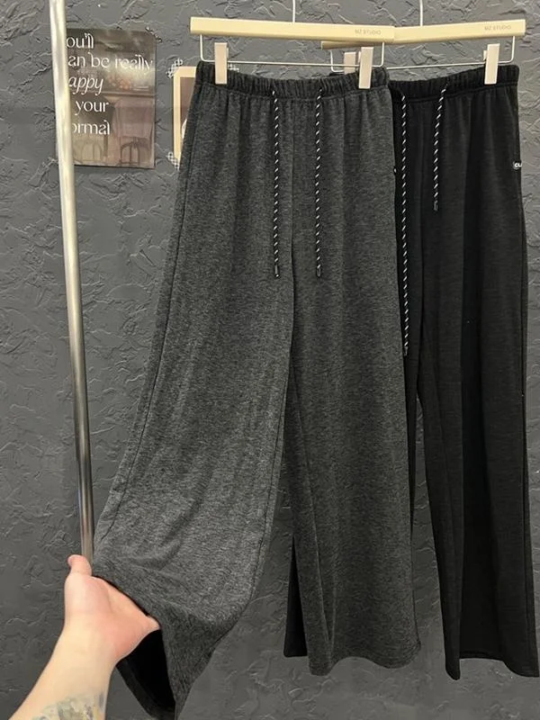 

American Style Retro High Waist Casual Fleece Wide Leg Pants Straight Leg Trousers Women Autumn Winter New Draping Design Sen...