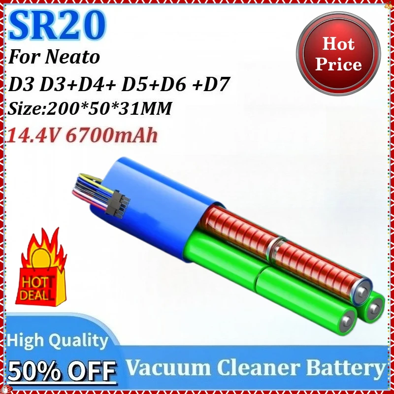 

New 14.4V 6700mAh SR20 Replacement Li-ion Robot Vacuum Cleaner Battery for Neato D3 D3+D4+ D5+ D6+ D7 Rechargeable Batteries