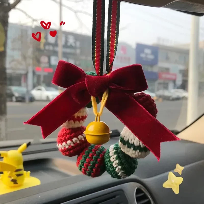 1 Pcs Christmas Car Accessories DIY Handmade Finished Crochet Knitting Car Rearview Mirror Car Pendant Gifts