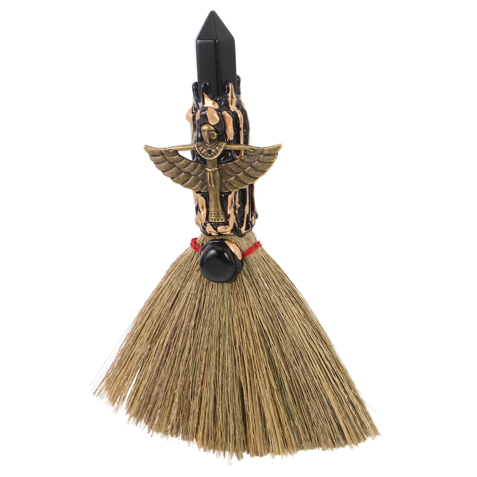 

Mini Desktop Broom Natural Black Obsidian Crystal Handheld Witch Altar Broom Soft Sweeping Brush Indoor Household Table Cleaning