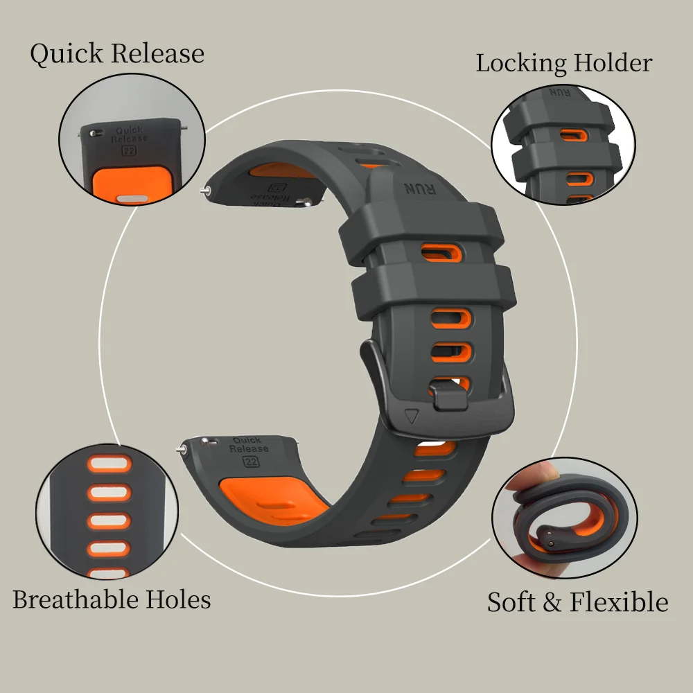 Bracelet de montre en Silicone, 22mm, pour Garmin Forerunner 570 47mm 265 255 745 955 945, pour Vivoactive 4 Venu 2 3, remplacement