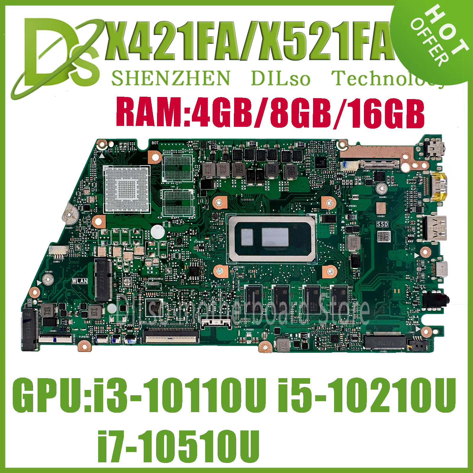 KEFU X421FL Mainboard For ASUS X421FA X421FAY V4050F X521FA X521FL S433F S533F Laptop Motherboard i5 i7 10th Gen 4G/8GB/16GB-RAM