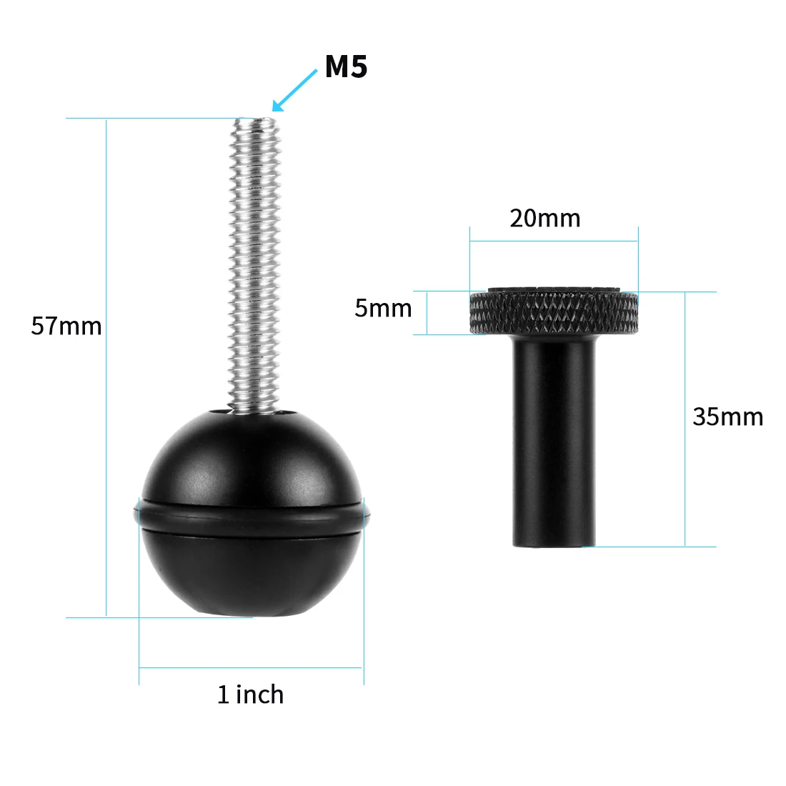 1-Zoll-Kugelkopf-Adapter 1/4 Zoll M5 verstellbare Schraube feste Halterung für GoPro SJCAM Action-Kamera Unterwasser-Tauchhalterung Tablettklemme – Detail 37