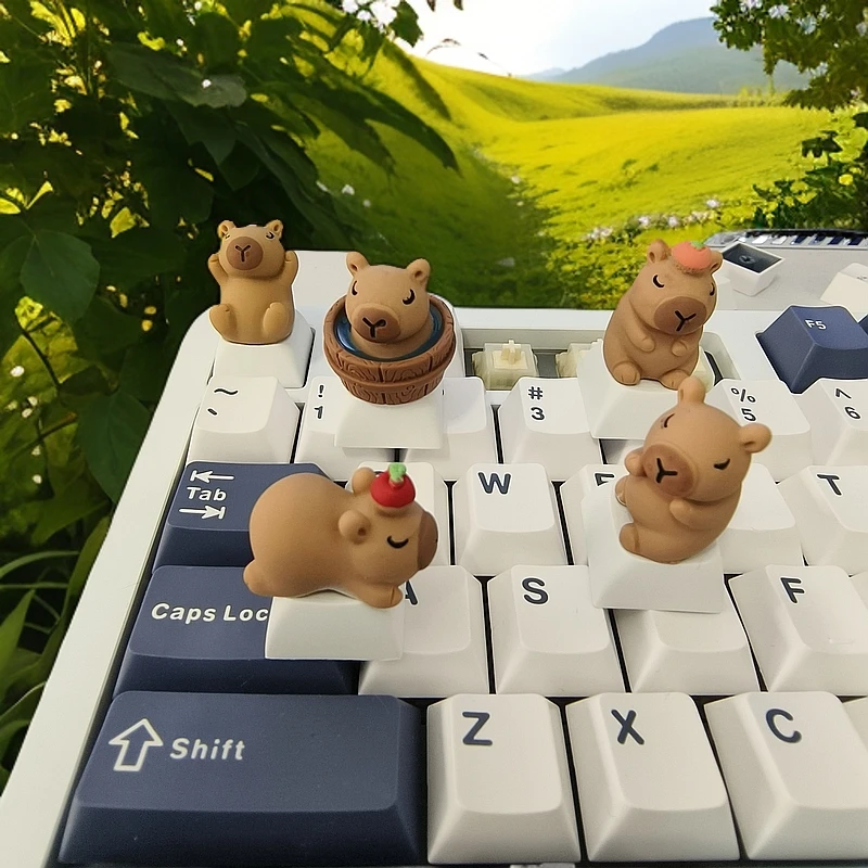 Capybara süße Tastenkappe, Cartoon-Tier-Puppe, individuelle Tastenkappen für mechanische Tastaturkappen, Kawaii-Handwerker-Tastenkappen, Auto, dekoratives Geschenk