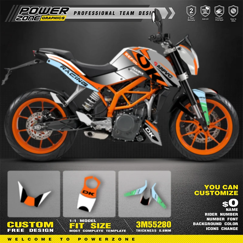 PowerZone for Custom Team Graphics Backgrounds Decals Stickers Kit For KTM 2011-2016 DUKE 125 200 390 Motorcycle SUPERMOTO 001