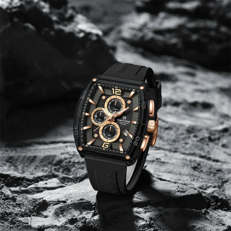 NAVIFORCE العلامة التجارية عالية الجودة العسكرية الرياضة الرجال الساعات كوارتز 50 متر مقاوم للماء سيليكون حزام تاريخ الساعات الأصلية للرجال 2025