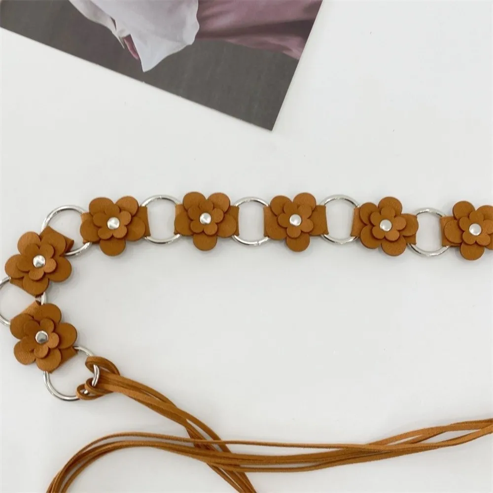 Модный винтажный женский ремень с цветочным принтом, этническая кожаная поясная веревка, милое платье в стиле бохо, джинсовый ремень, украшение на талию