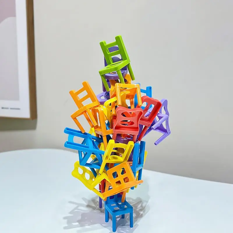 

Chair Stacking Games 24PCS Colorful Children's Educational Stacking Chair Kids Toy Stool Parent-Child Interactive Funny