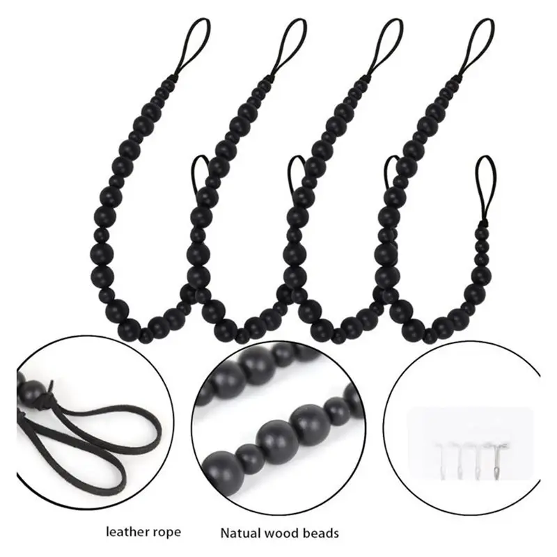 AB34-Outdoor Curtain Tiebacks Rope Curtain Holders, Braided Curtain Holdbacks For Indoor Outdoor Use, 4 Pack