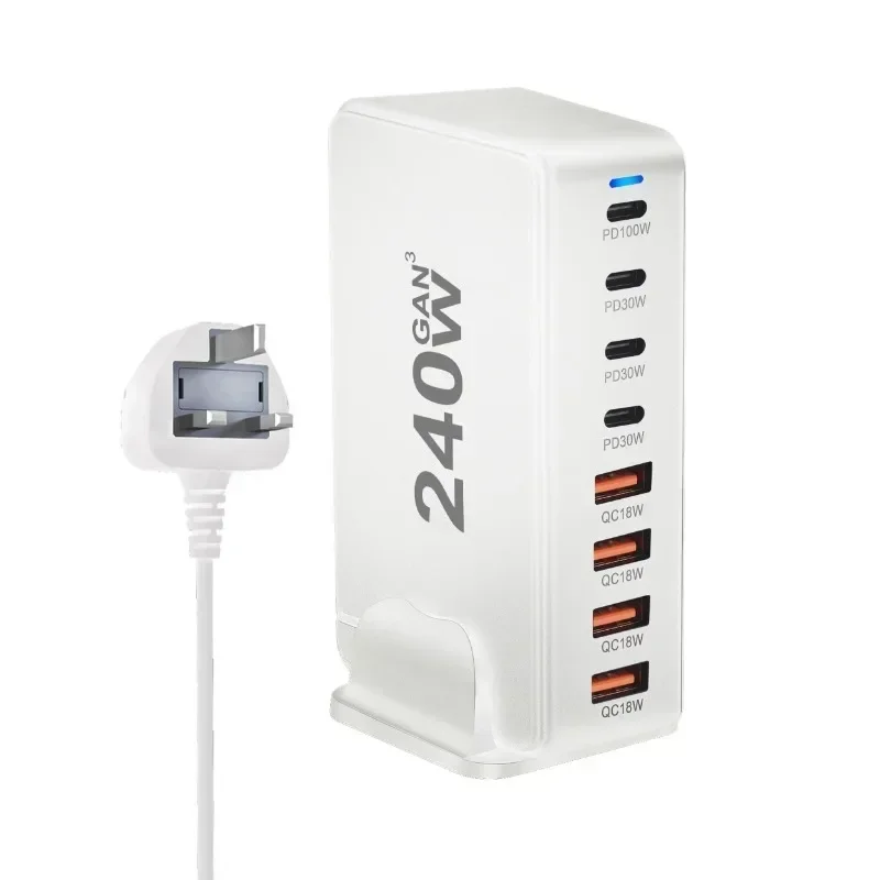 USB Type-Cデスクトップ充電器,急速充電3.0,モバイル,8ポート,240W, PD