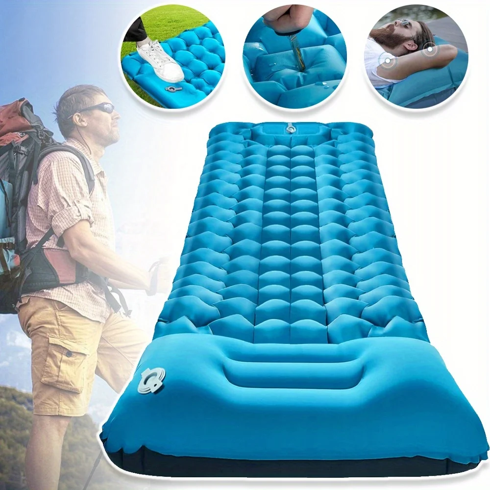 Matelas de camping auto-gonflant, pompe à pied intégrée, matelas de camping portable, lit d'air imperméable pour les voyages, la randonnée, le trekking
