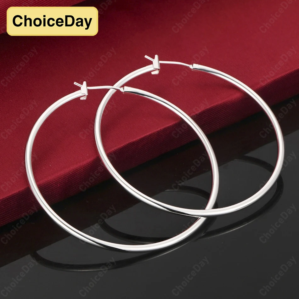 

ChoiceDay 925 Sterling Silver 50mm Simple Round Earrings Women Fashion Wedding Jewelry Accessories Party