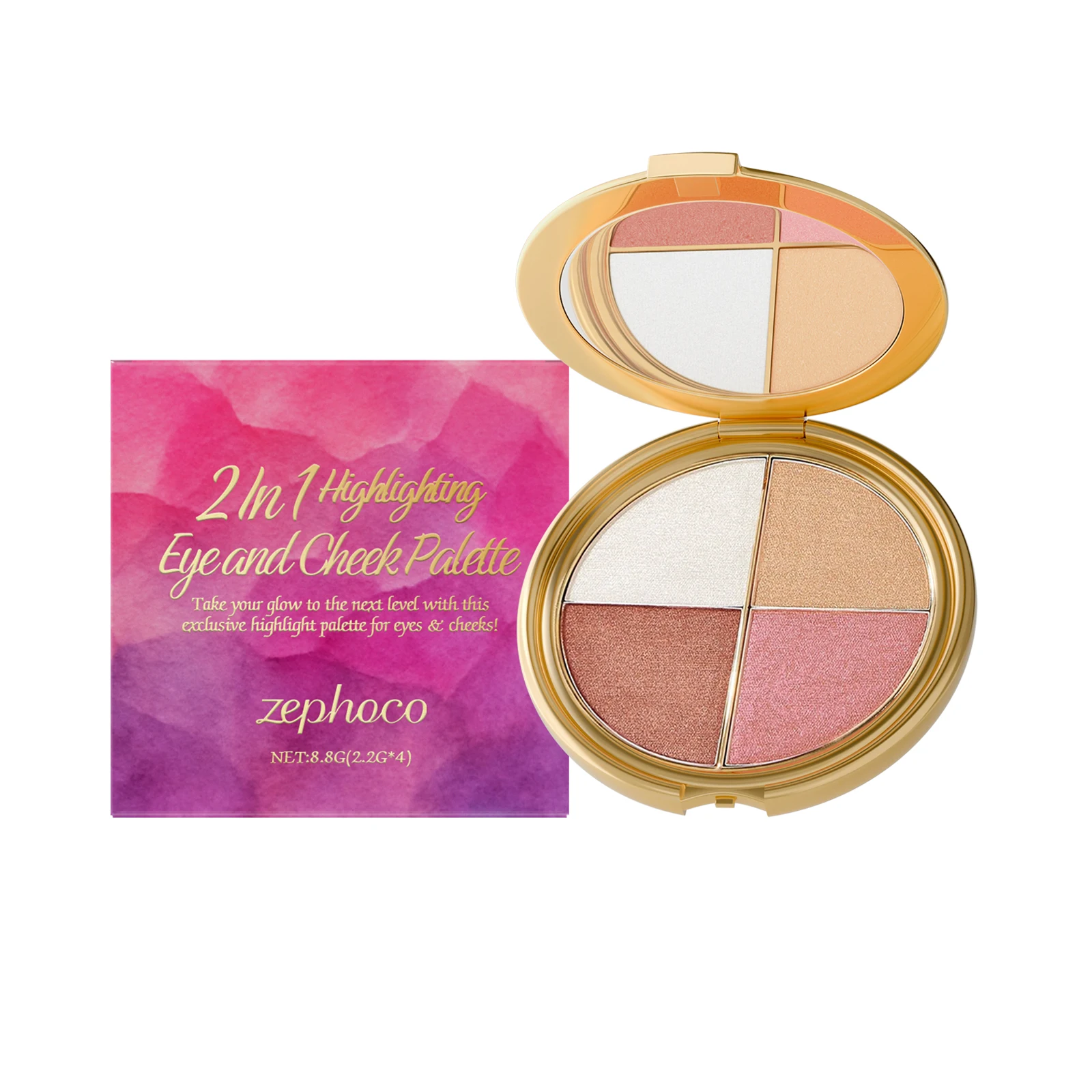 Zephoco Eye and Cheek Palette Highlighters Makeup Face Glowing Skin Glitter Professional Eye Shadow Palette Powder Blush Palette