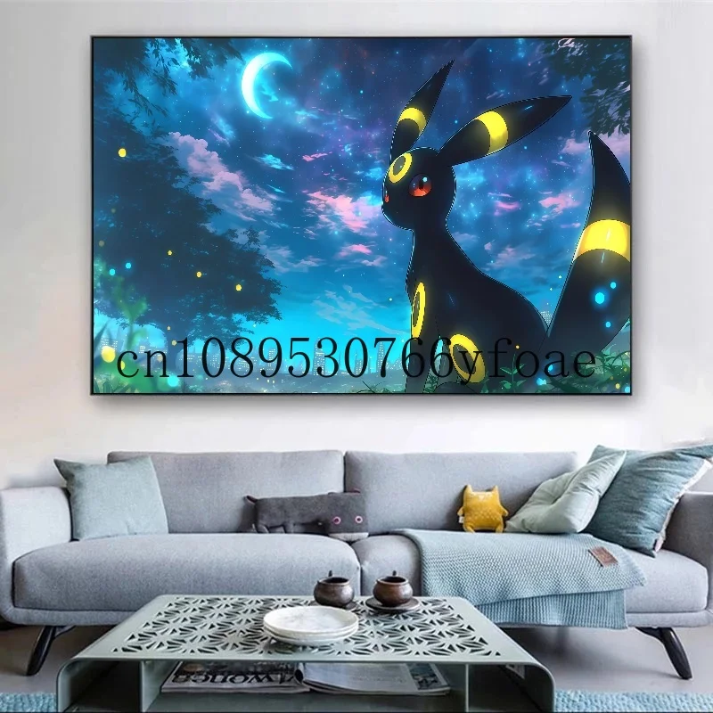 Pokemon Starry Sky Tokoh Anime Umbreon Poster Dekorasi Gambar Seni Dinding Lukisan Kanvas Cat Air Dekorasi Ruangan Modern Hadiah Anak-anak