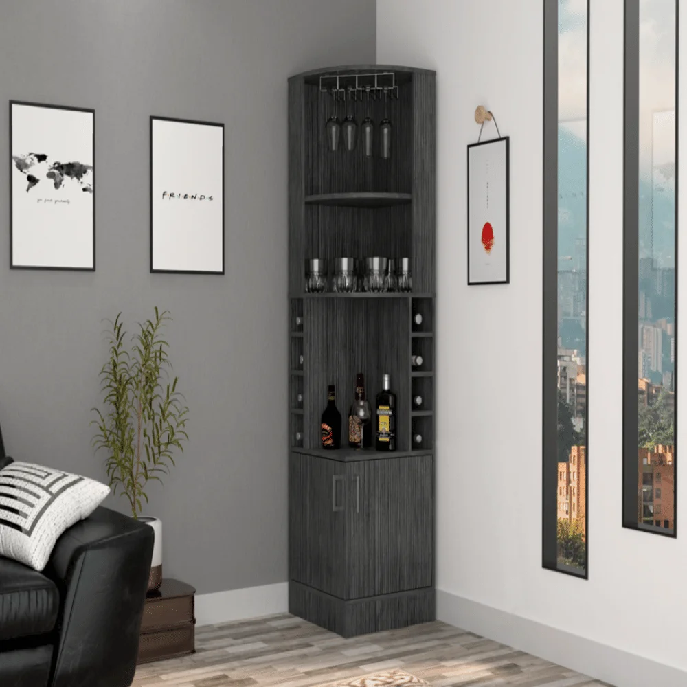 

Papprika Bar Cabinet With 8 Wine Cubbies Double Door Smokey Oak Finish