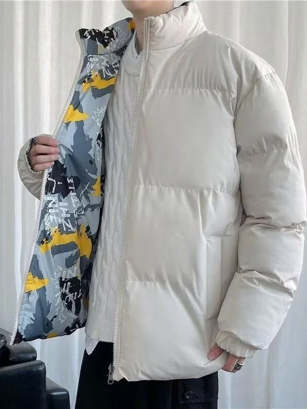 M8XL Double-Sided Wearable Thiened Cotton Jaet for Men Winter New Sle Warm Polyester Fiber Filled Stand Collar Coat