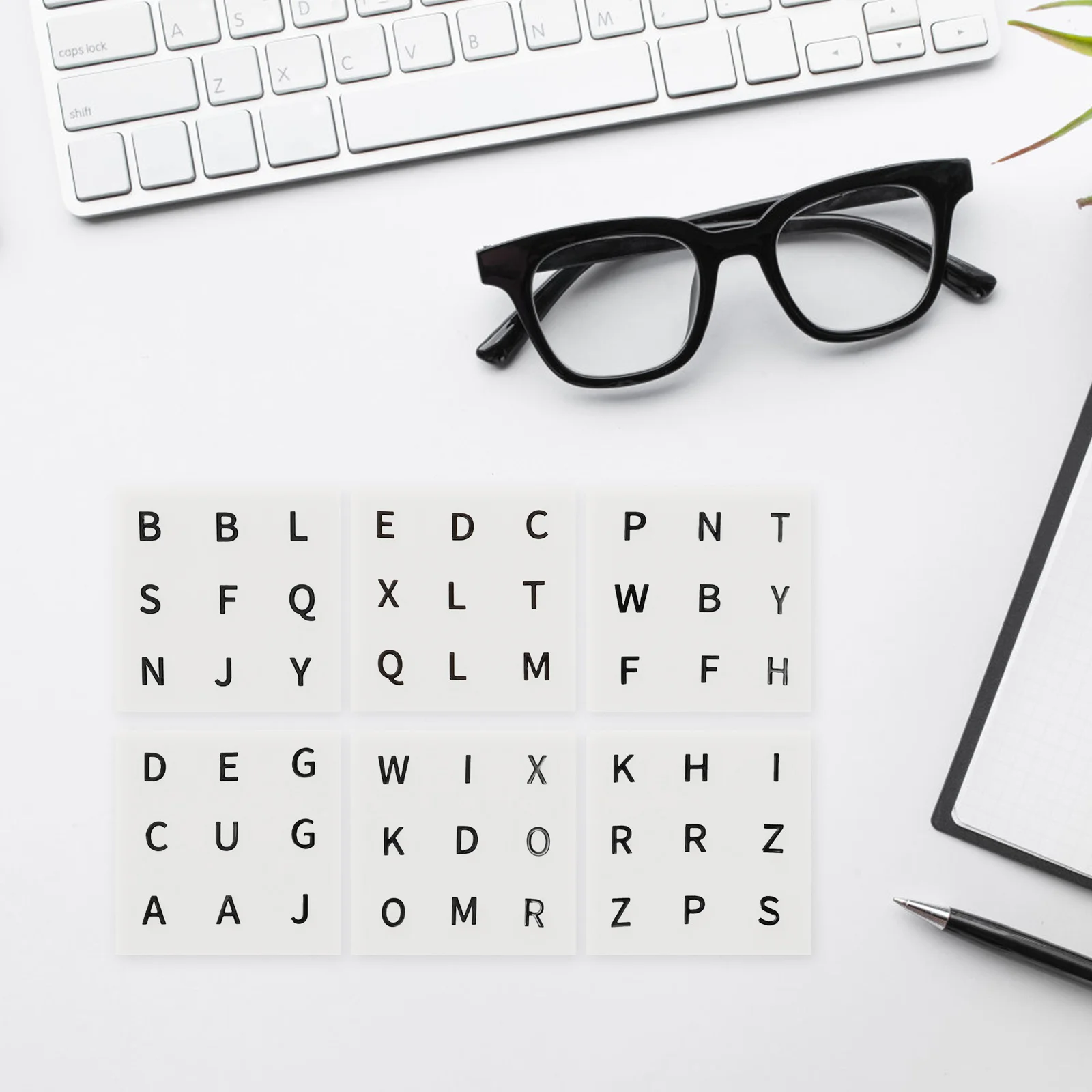 6 folhas de letras em inglês quebra-cabeça cubo adesivos convexo grande impressão decalques para idosos de baixa visão acessível cubo acessórios