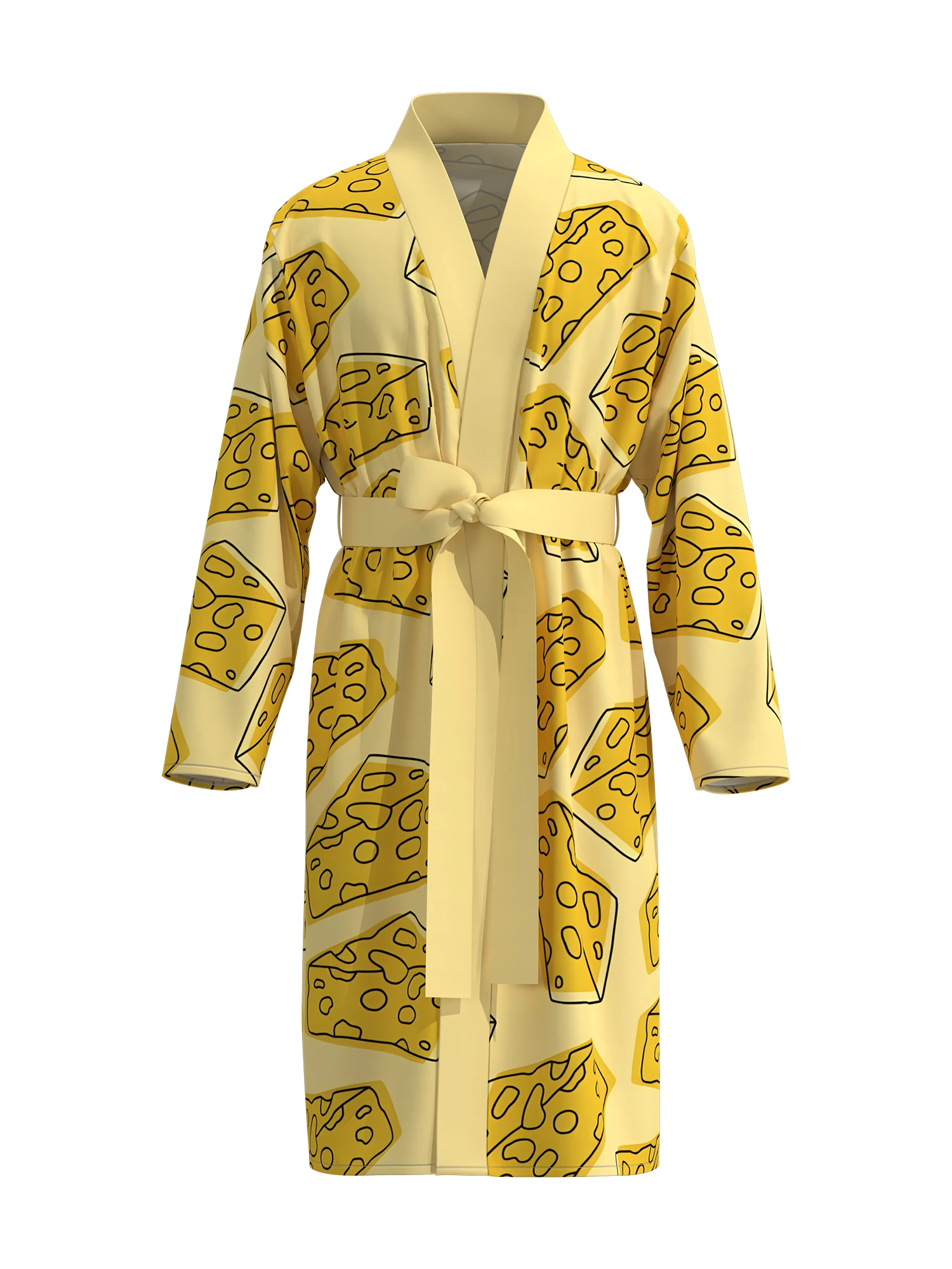 2026 new men's yellow cheese home robe 3D digital full-print casual bathrobe spring and summer thin quick-drying home robe with