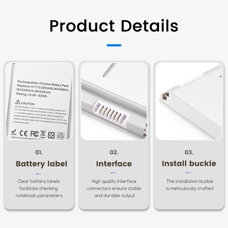 Bateria do portátil for Apple MacBook Pro, A1175, 15 polegadas, A1150, A1211, A1260, A1226, 2007-2008, MA463, MA464, MA600, MA6