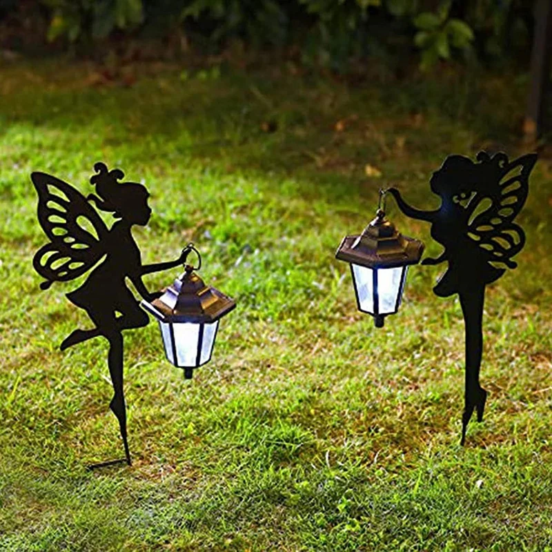 2Pcs Decoration Metal Fairy Garden Stake Stake Light Black Yard Decorations For Lawn,Patio,Courtyard