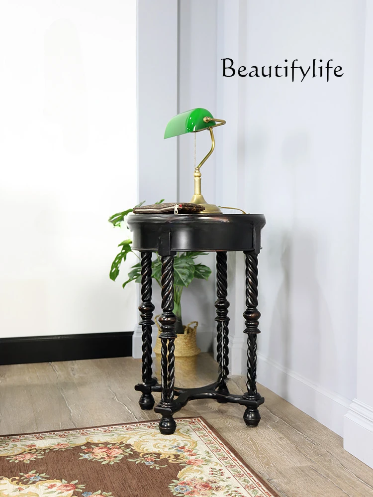 

American Style Chinese Style Roman Column Feet Side Table Solid Wood Simplicity Tea Table