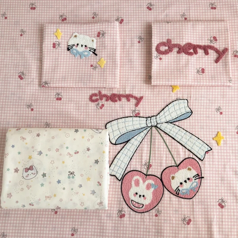 3pcs Elegant embroidery Duvet Cover Set Cotton (1*Duvet Cover + 1*Pillowcase+1*Flatsheet), Single pink soft Bedding 150×200cm